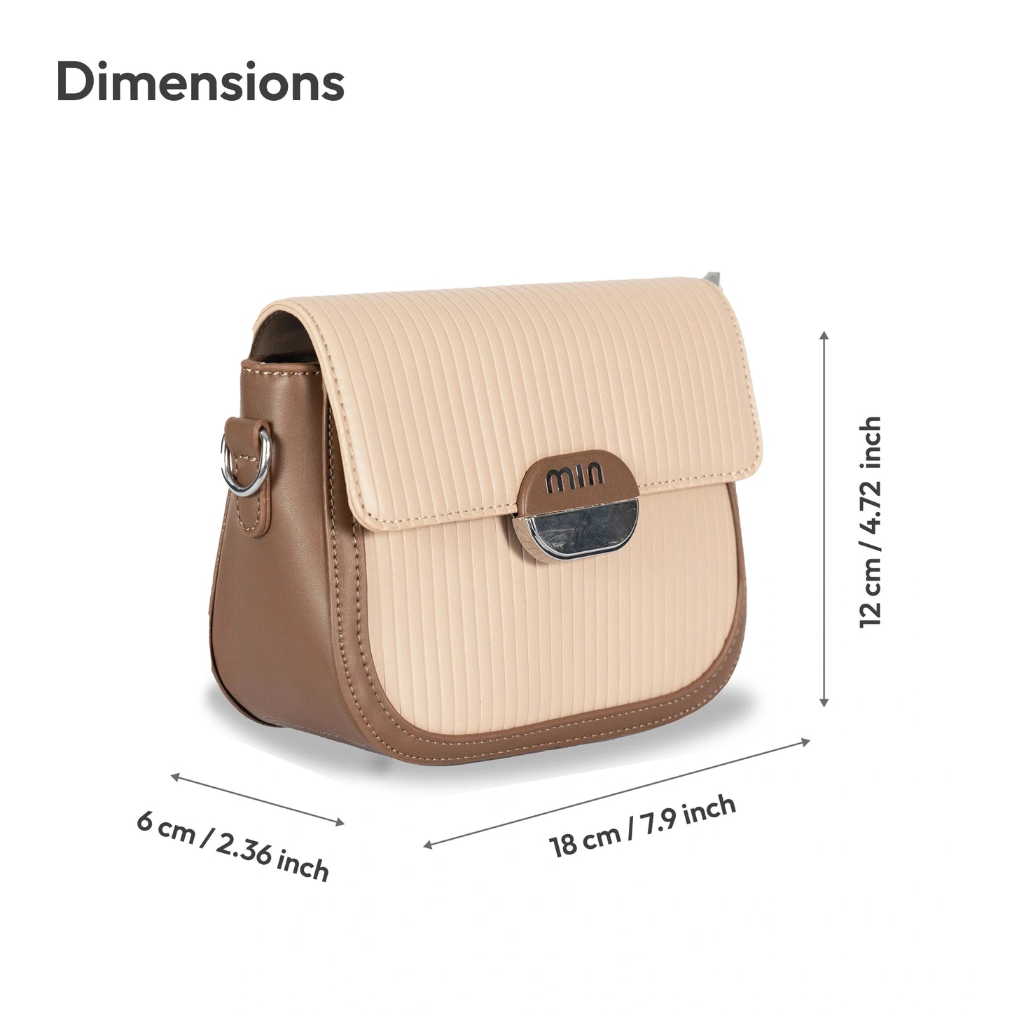 MIN Sleek Faux Leather Sling & Hand Bag – Lined Texture, Silver Accents, Magnetic Closure