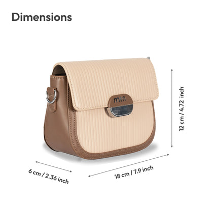 MIN Sleek Faux Leather Sling & Hand Bag – Lined Texture, Silver Accents, Magnetic Closure