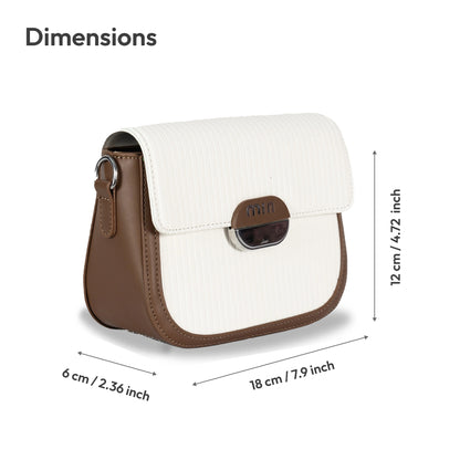 MIN Sleek Faux Leather Sling & Hand Bag – Lined Texture, Silver Accents, Magnetic Closure