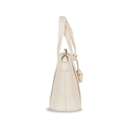 Dual-Use Faux Velvet & Leather Sling-Handbag – Gold Hardware & Tassel Detail