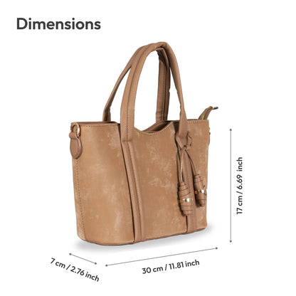 Dual-Use Faux Velvet & Leather Sling-Handbag – Gold Hardware & Tassel Detail
