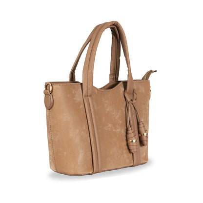 Dual-Use Faux Velvet & Leather Sling-Handbag – Gold Hardware & Tassel Detail