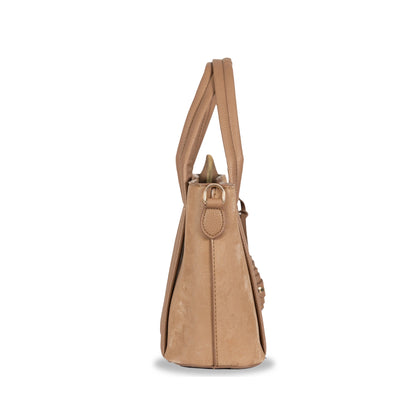 Dual-Use Faux Velvet & Leather Sling-Handbag – Gold Hardware & Tassel Detail