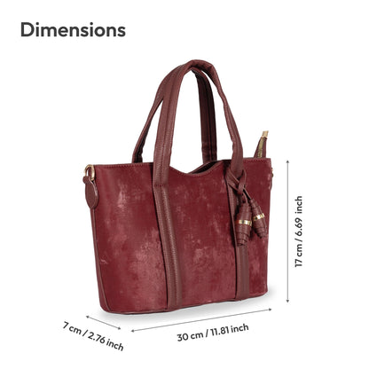 Dual-Use Faux Velvet & Leather Sling-Handbag – Gold Hardware & Tassel Detail