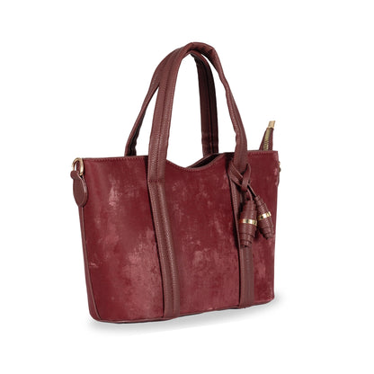 Dual-Use Faux Velvet & Leather Sling-Handbag – Gold Hardware & Tassel Detail