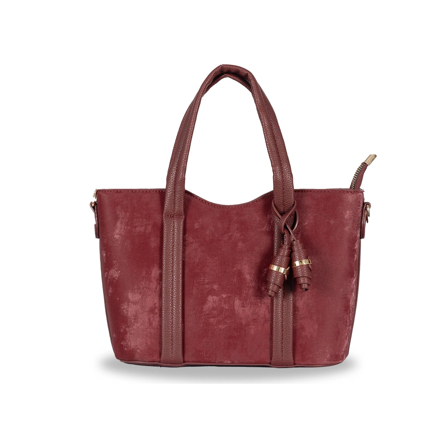 Dual-Use Faux Velvet & Leather Sling-Handbag – Gold Hardware & Tassel Detail
