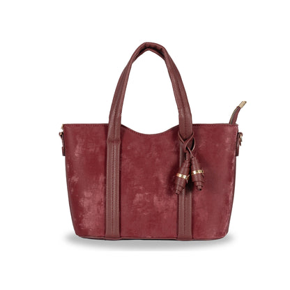 Dual-Use Faux Velvet & Leather Sling-Handbag – Gold Hardware & Tassel Detail