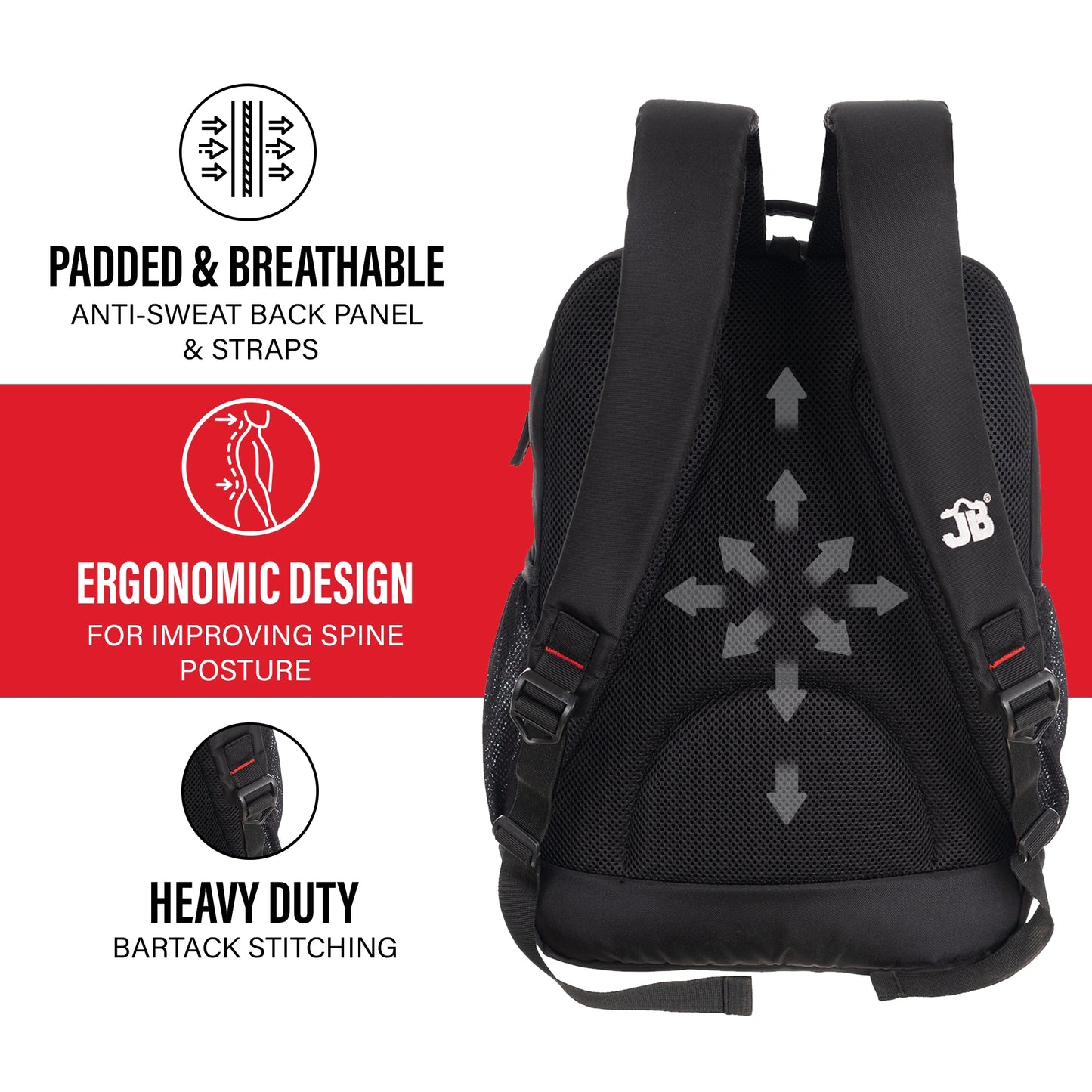 Byte Unisex Black Red Sleek Laptop Backpack