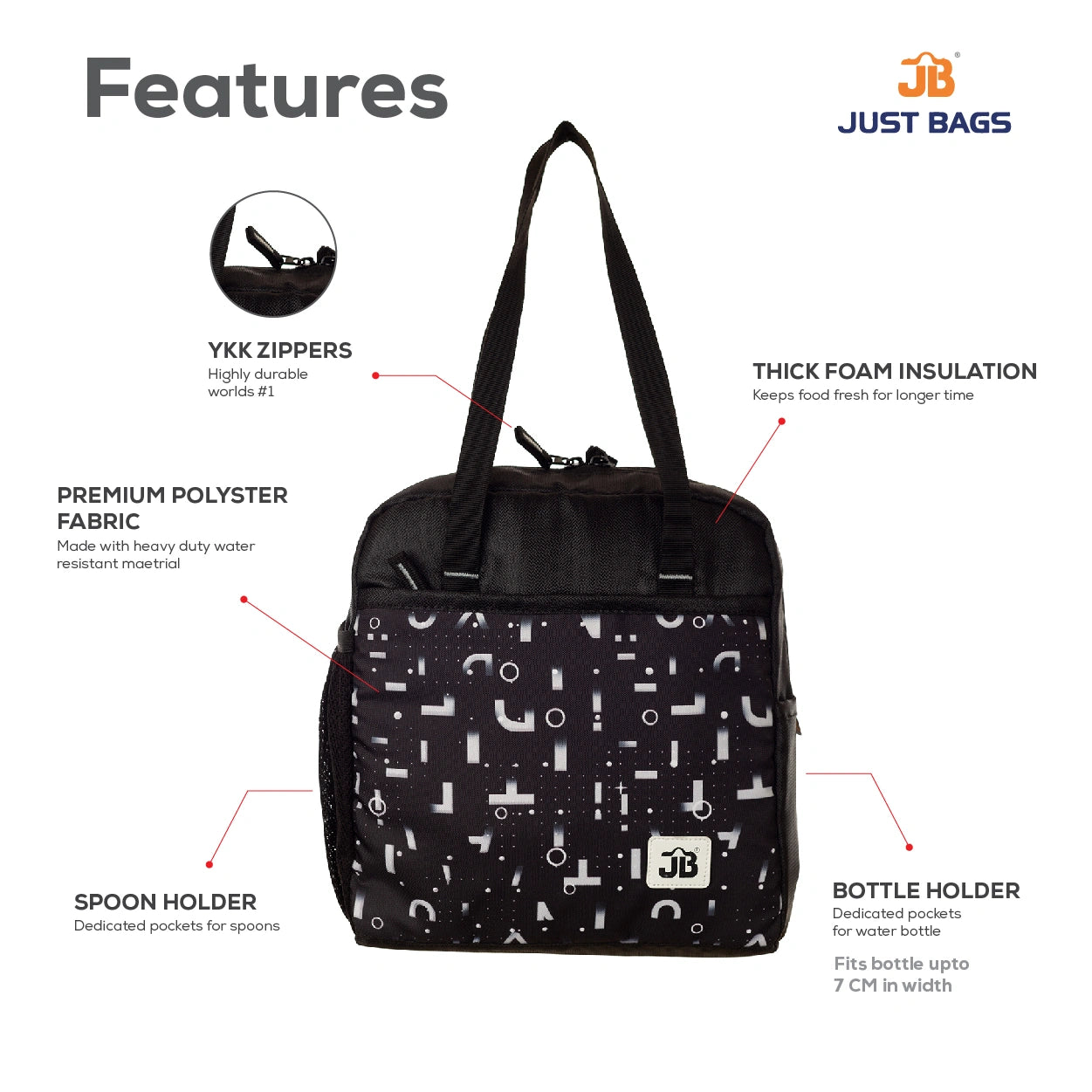 JUSTBAGS Taste-Trekker 8L Insulated Lunch Bag with Bottle Holder