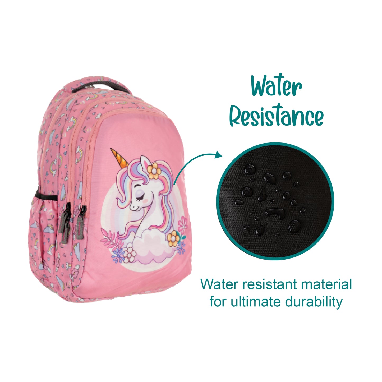 Unicorn Printed Classic Multicolor School Bag for Kids aged 1.5 to 4 years -15 Inches (Pink)