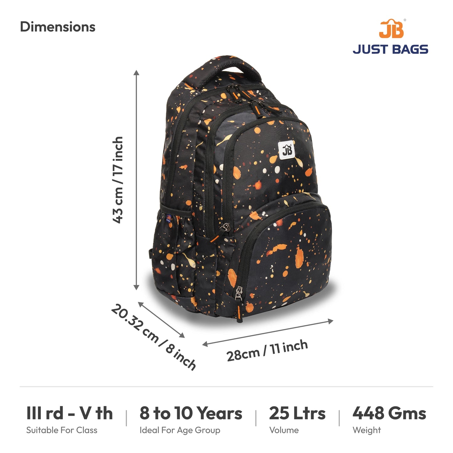 Primary School 25L Backpack for Kids – 17 Inches | Ages 8–10
