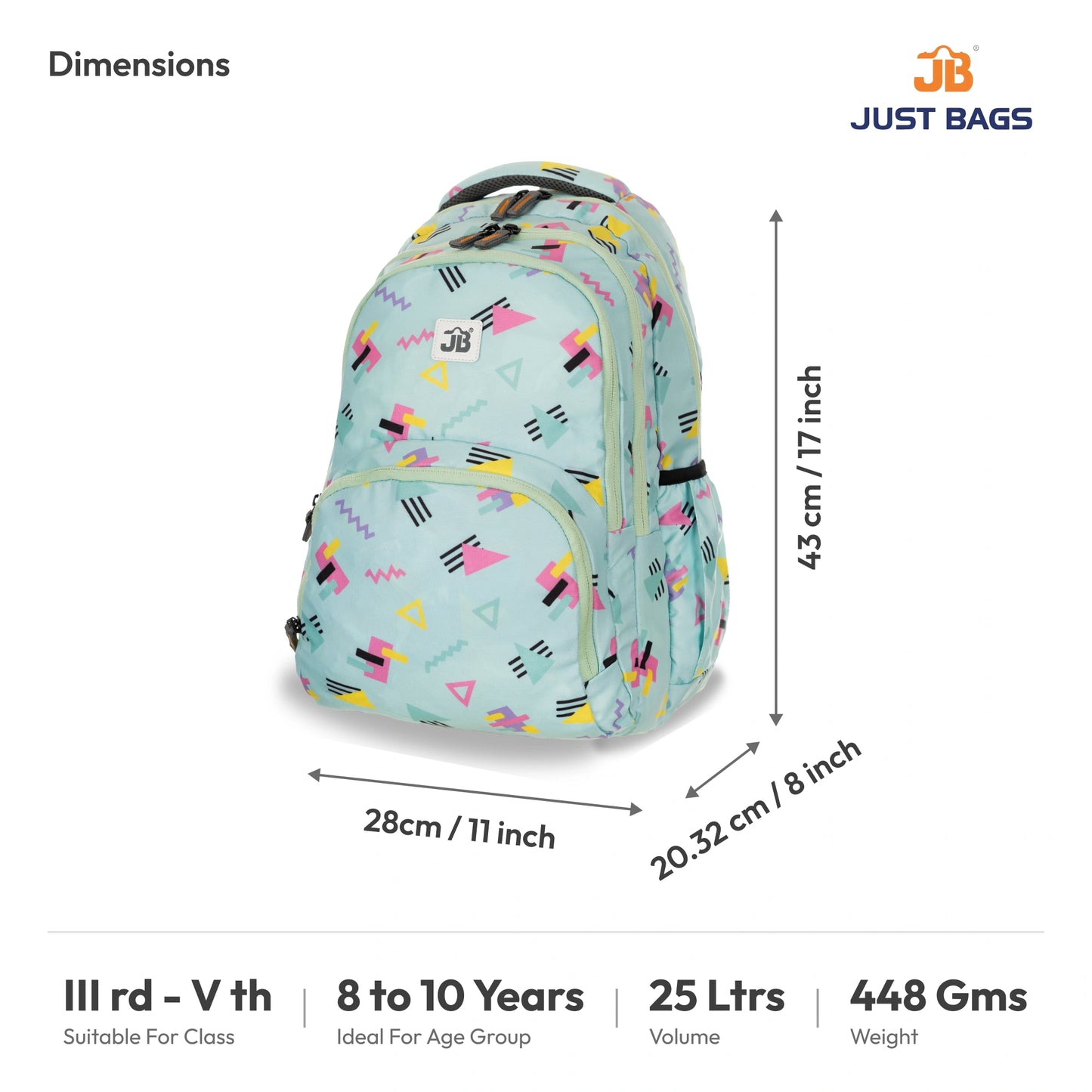 Primary School 25L Backpack for Kids – 17 Inches | Ages 8–10