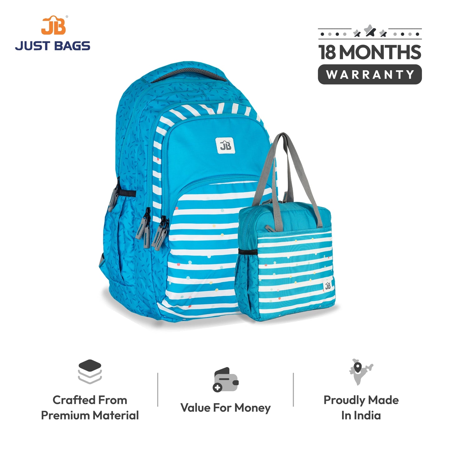 Secondary School 34L Backpack & 8L TiffinBag Combo for Kids – 18 Inches & 10.5 Inches | Age 9+
