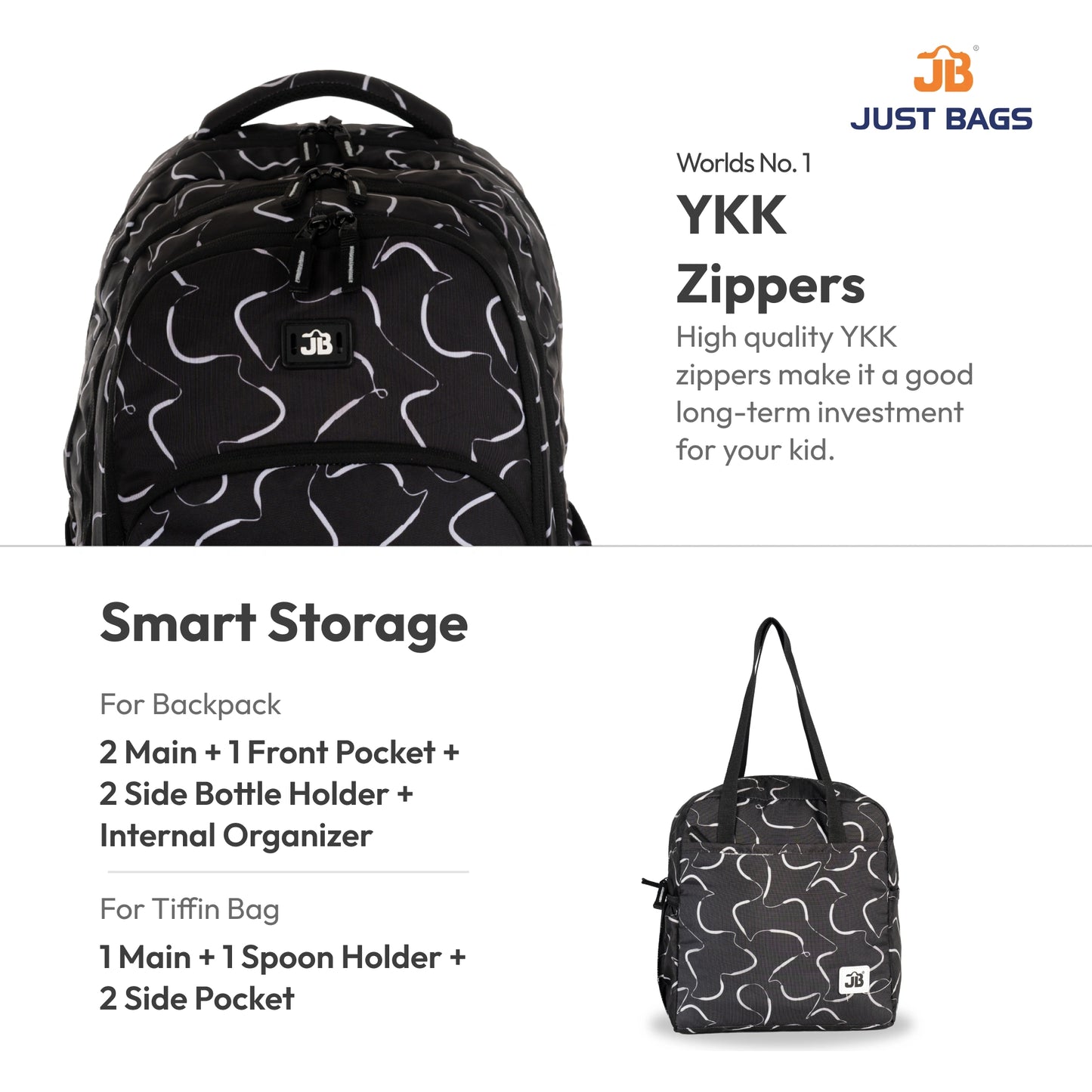 Secondary School 34L Backpack & 8L TiffinBag Combo for Kids – 18 Inches & 10.5 Inches | Age 9+