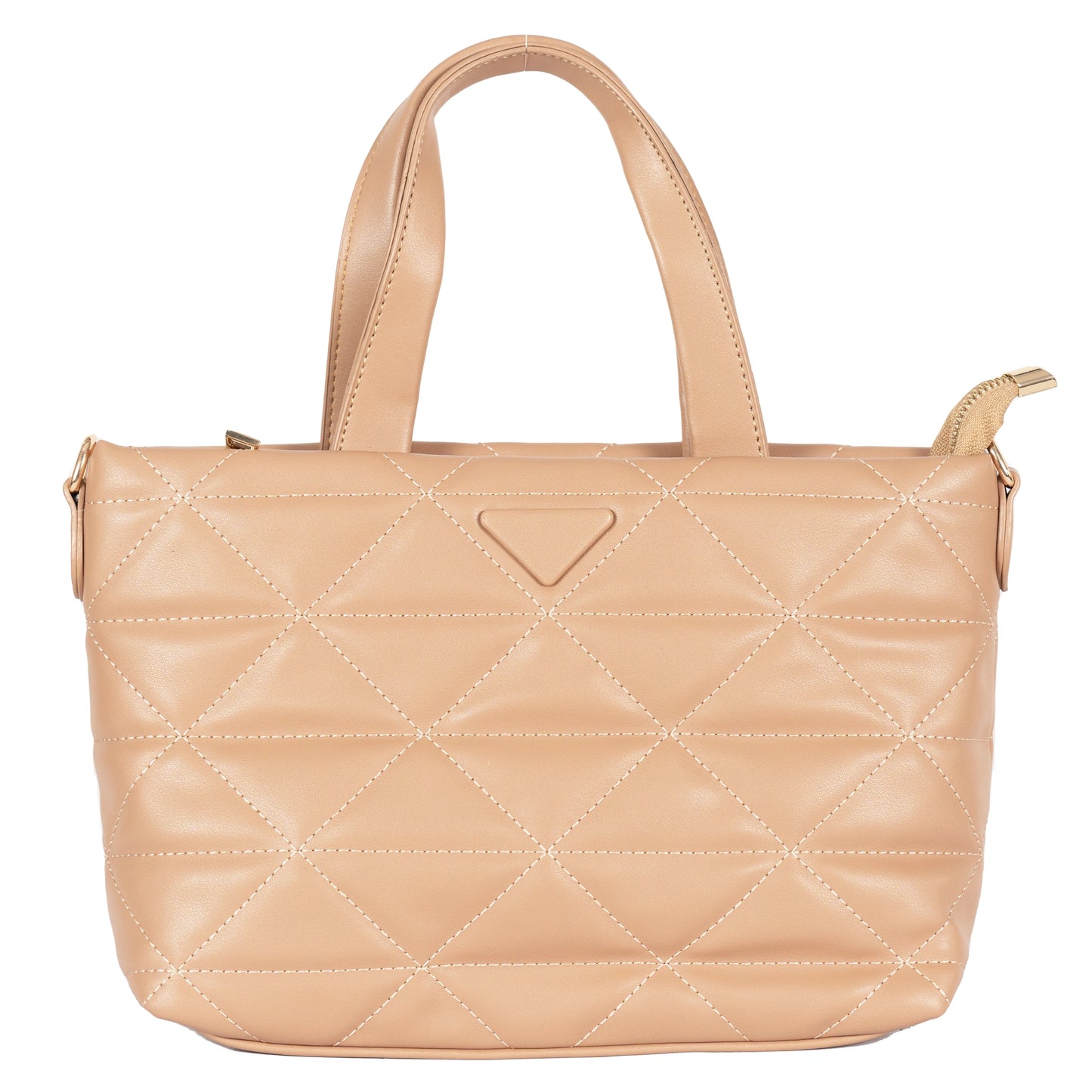 Design 9 Faux Leather Bag with Cross Stitching, Embroidered Belt & Gold Accents