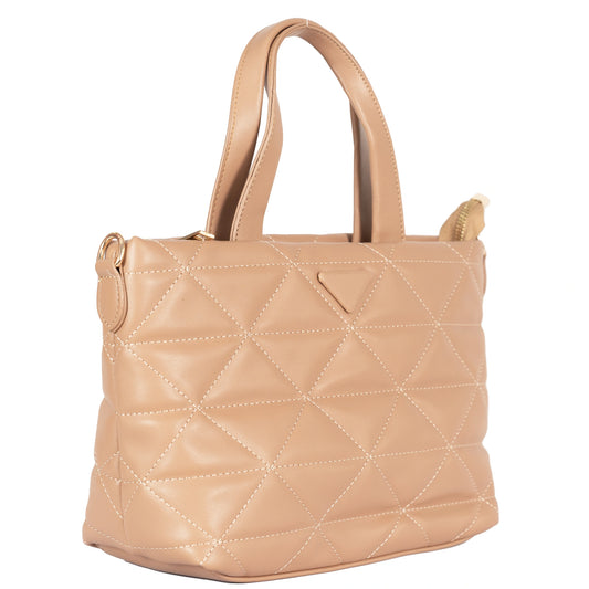 Design 9 Faux Leather Bag with Cross Stitching, Embroidered Belt & Gold Accents