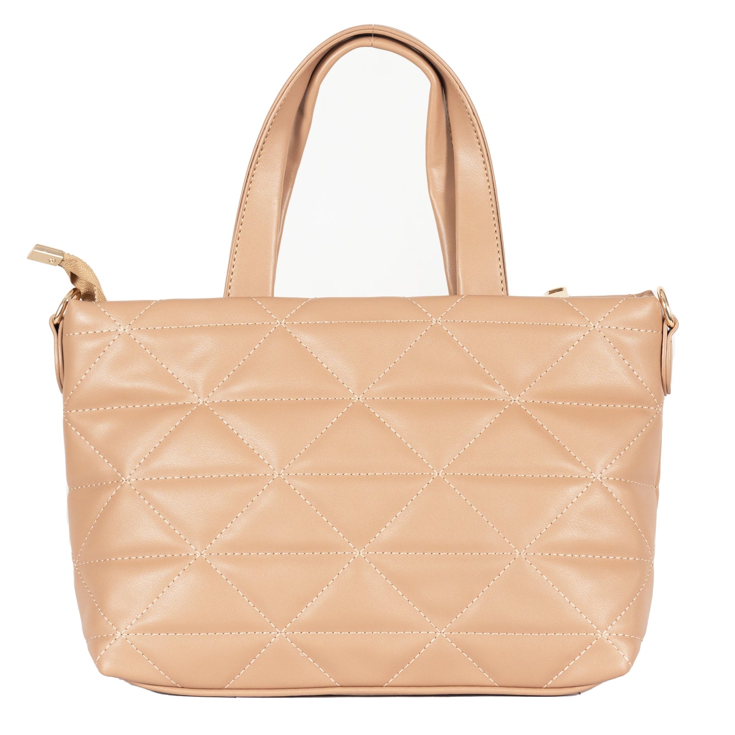 Design 9 Faux Leather Bag with Cross Stitching, Embroidered Belt & Gold Accents