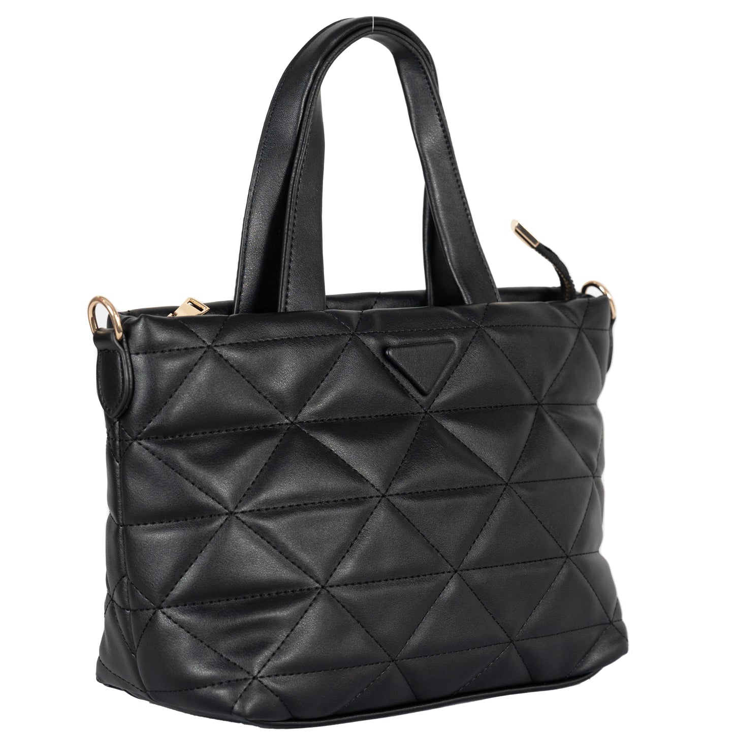 Design 9 Faux Leather Bag with Cross Stitching, Embroidered Belt & Gold Accents
