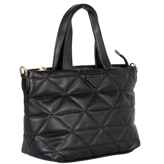 Design 9 Faux Leather Bag with Cross Stitching, Embroidered Belt & Gold Accents