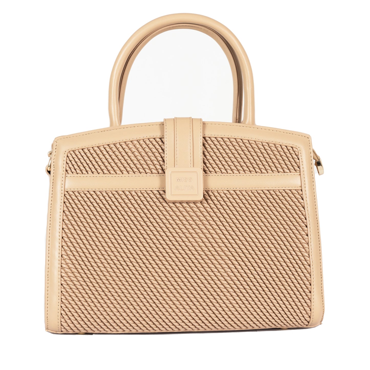 Design 8 Faux Leather Dual-Use Bag with Front Pattern & Gold Accents