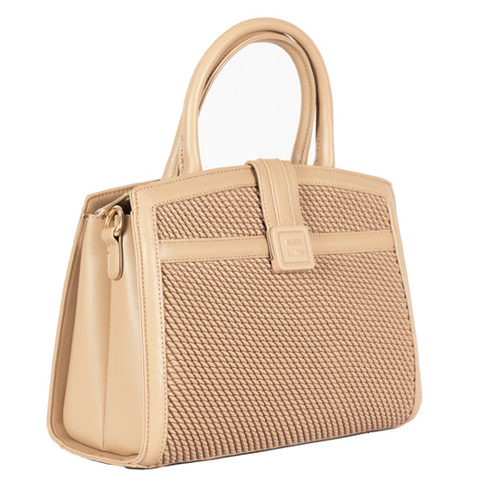 Design 8 Faux Leather Dual-Use Bag with Front Pattern & Gold Accents