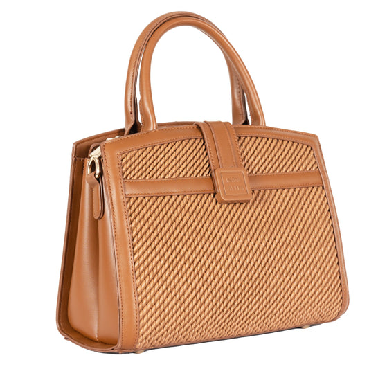 Design 8 Faux Leather Dual-Use Bag with Front Pattern & Gold Accents