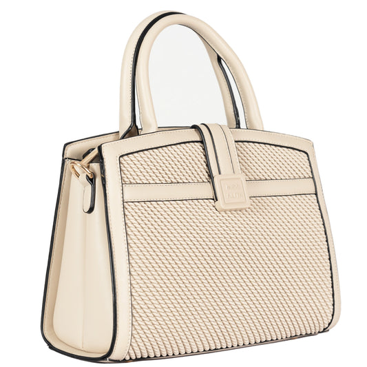 Design 8 Faux Leather Dual-Use Bag with Front Pattern & Gold Accents