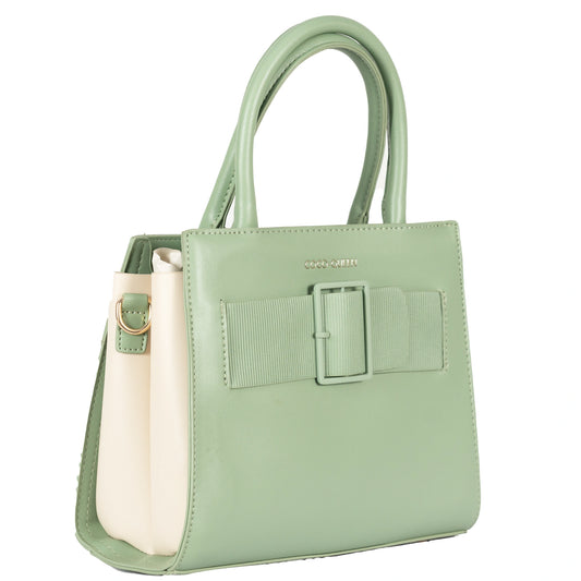 Design 11 Elegant Foam Finish Hand & Sling Bag with Scarf Accent and Gold Detailing