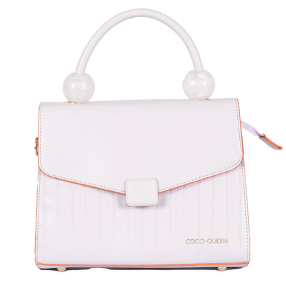 Design 2 Faux Leather Hand & Sling Bag with Beaded Handle & Line Pattern