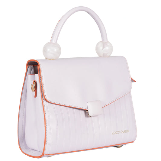Design 2 Faux Leather Hand & Sling Bag with Beaded Handle & Line Pattern