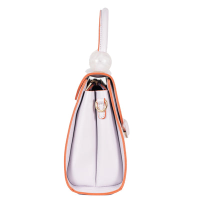 Design 2 Faux Leather Hand & Sling Bag with Beaded Handle & Line Pattern