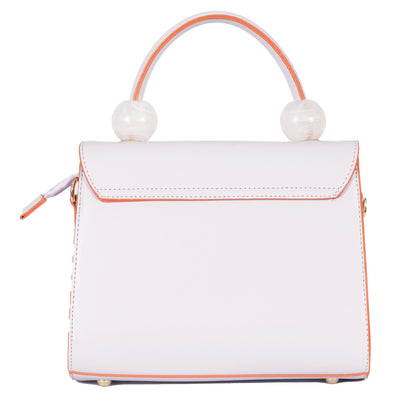 Design 2 Faux Leather Hand & Sling Bag with Beaded Handle & Line Pattern
