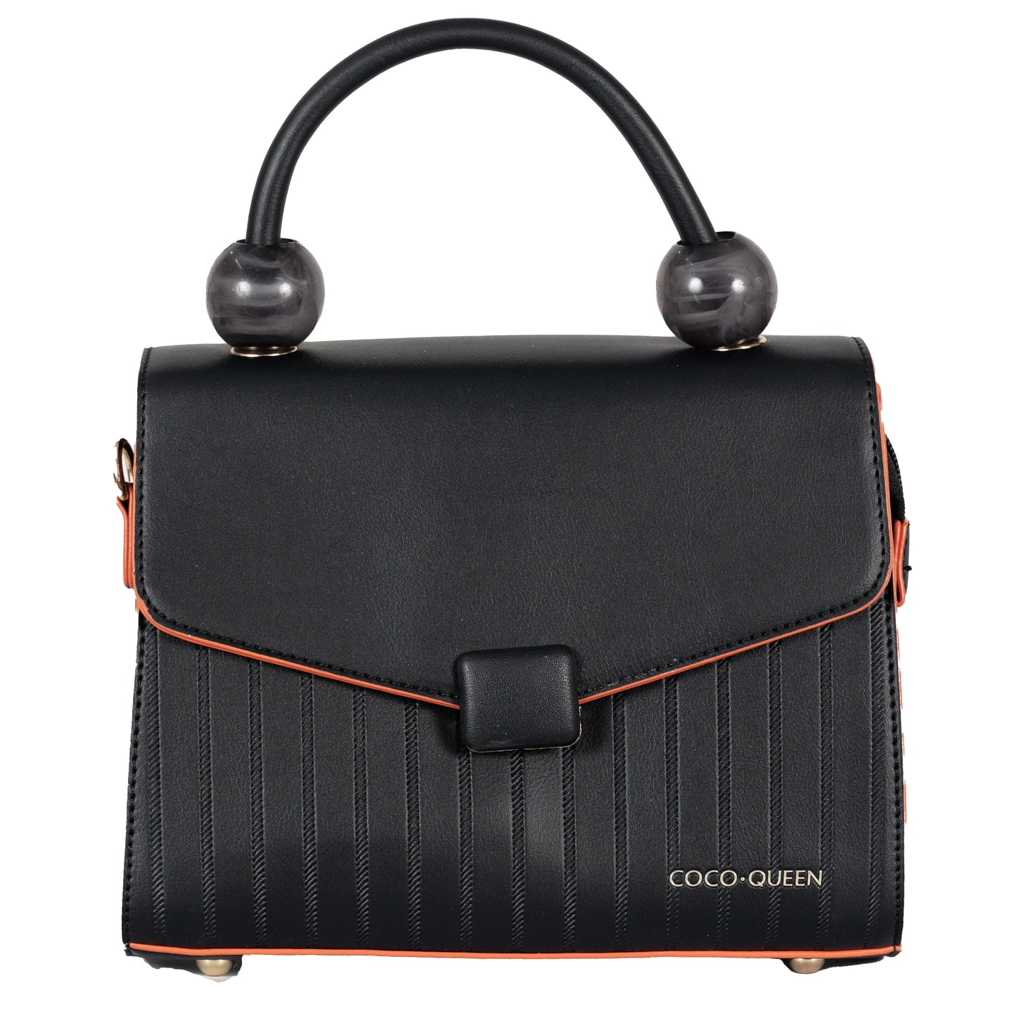 Design 2 Faux Leather Hand & Sling Bag with Beaded Handle & Line Pattern