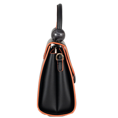 Design 2 Faux Leather Hand & Sling Bag with Beaded Handle & Line Pattern