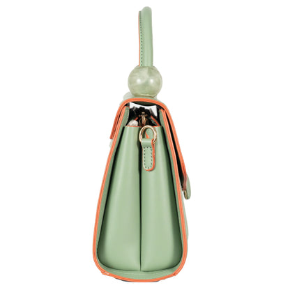 Design 2 Faux Leather Hand & Sling Bag with Beaded Handle & Line Pattern