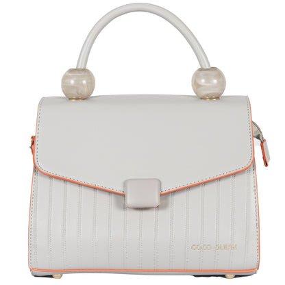 Design 2 Faux Leather Hand & Sling Bag with Beaded Handle & Line Pattern