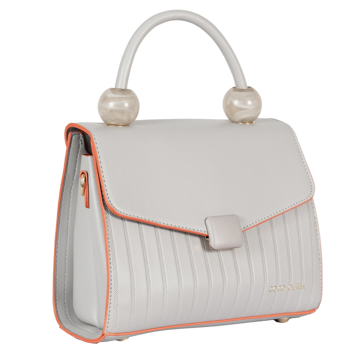 Design 2 Faux Leather Hand & Sling Bag with Beaded Handle & Line Pattern