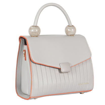 Design 2 Faux Leather Hand & Sling Bag with Beaded Handle & Line Pattern