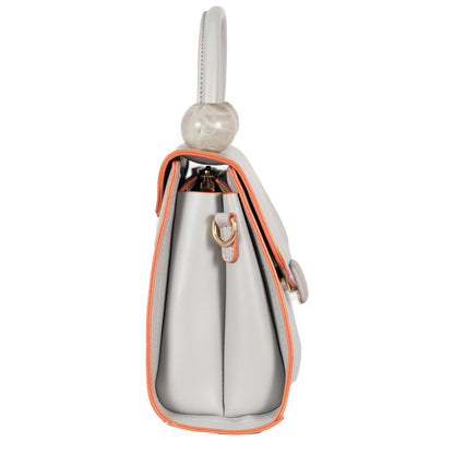 Design 2 Faux Leather Hand & Sling Bag with Beaded Handle & Line Pattern