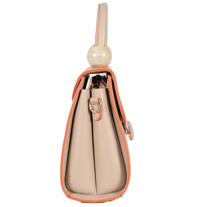 Design 2 Faux Leather Hand & Sling Bag with Beaded Handle & Line Pattern