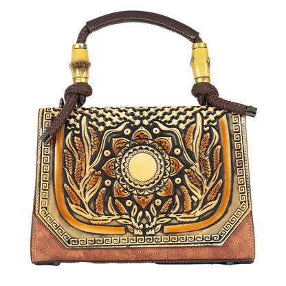 Design 1 Mandala Faux Leather Hand & Sling Bag with Beaded Rope Handle