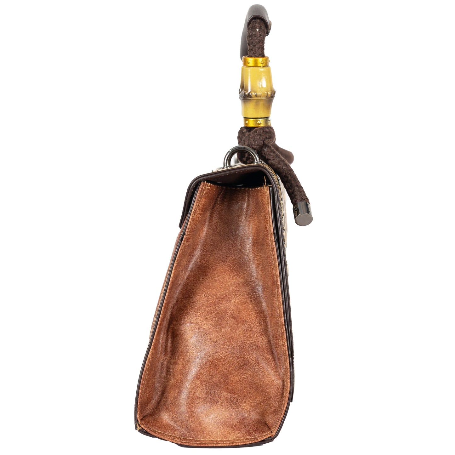 Design 1 Mandala Faux Leather Hand & Sling Bag with Beaded Rope Handle