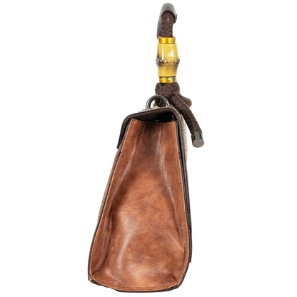 Design 1 Mandala Faux Leather Hand & Sling Bag with Beaded Rope Handle