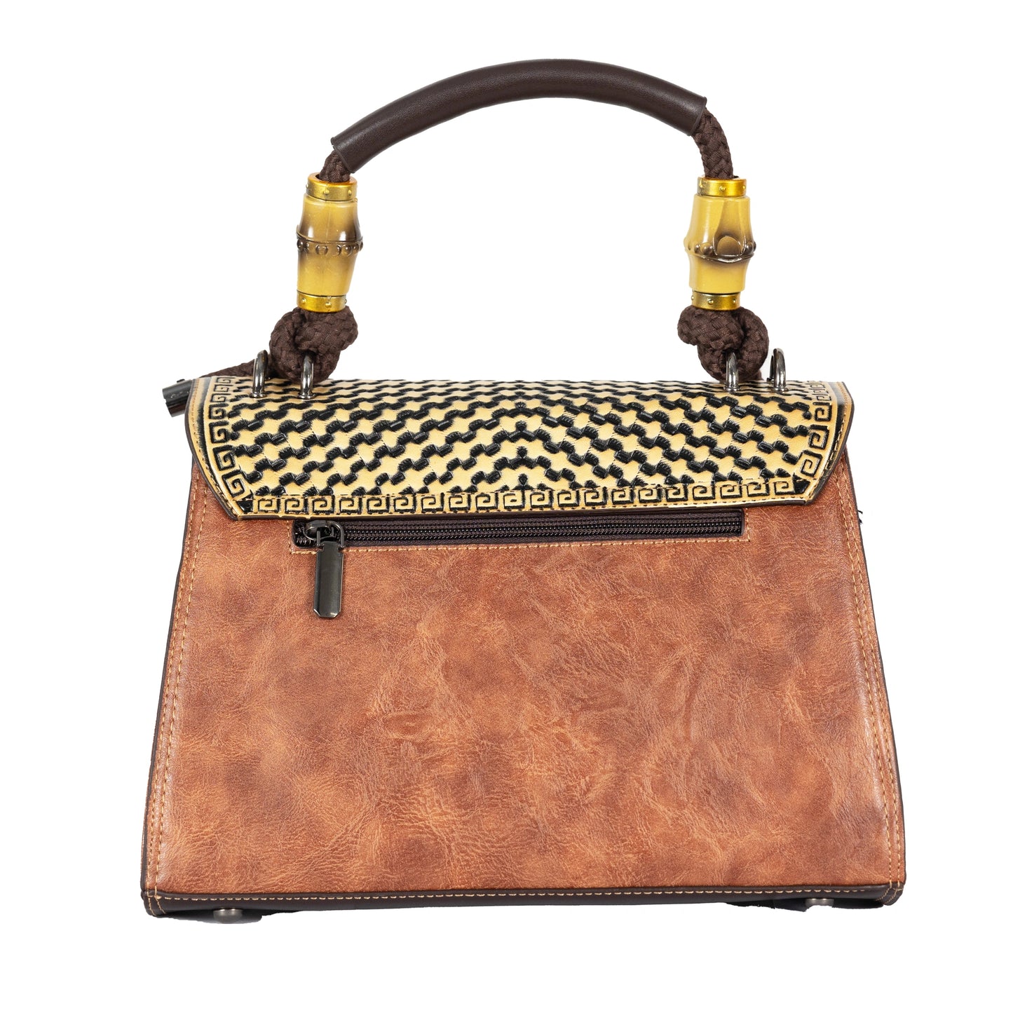 Design 1 Mandala Faux Leather Hand & Sling Bag with Beaded Rope Handle