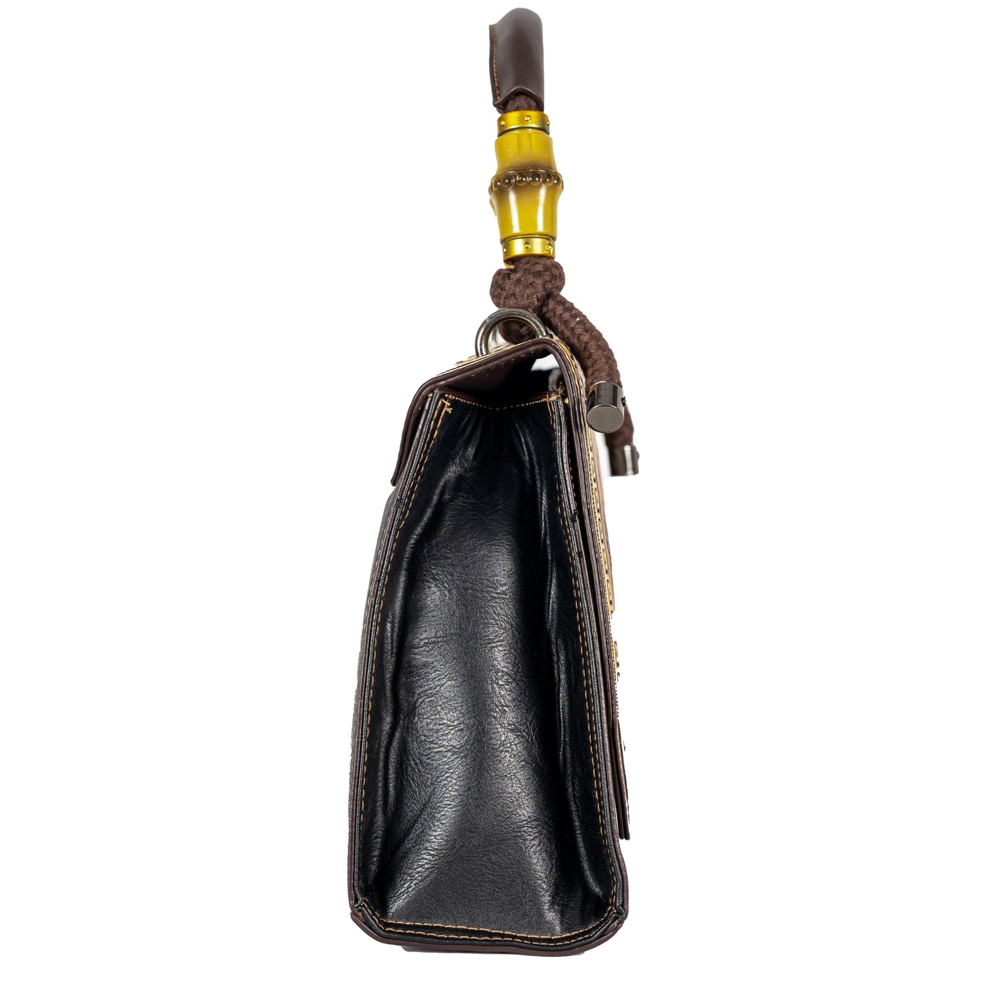 Design 1 Mandala Faux Leather Hand & Sling Bag with Beaded Rope Handle
