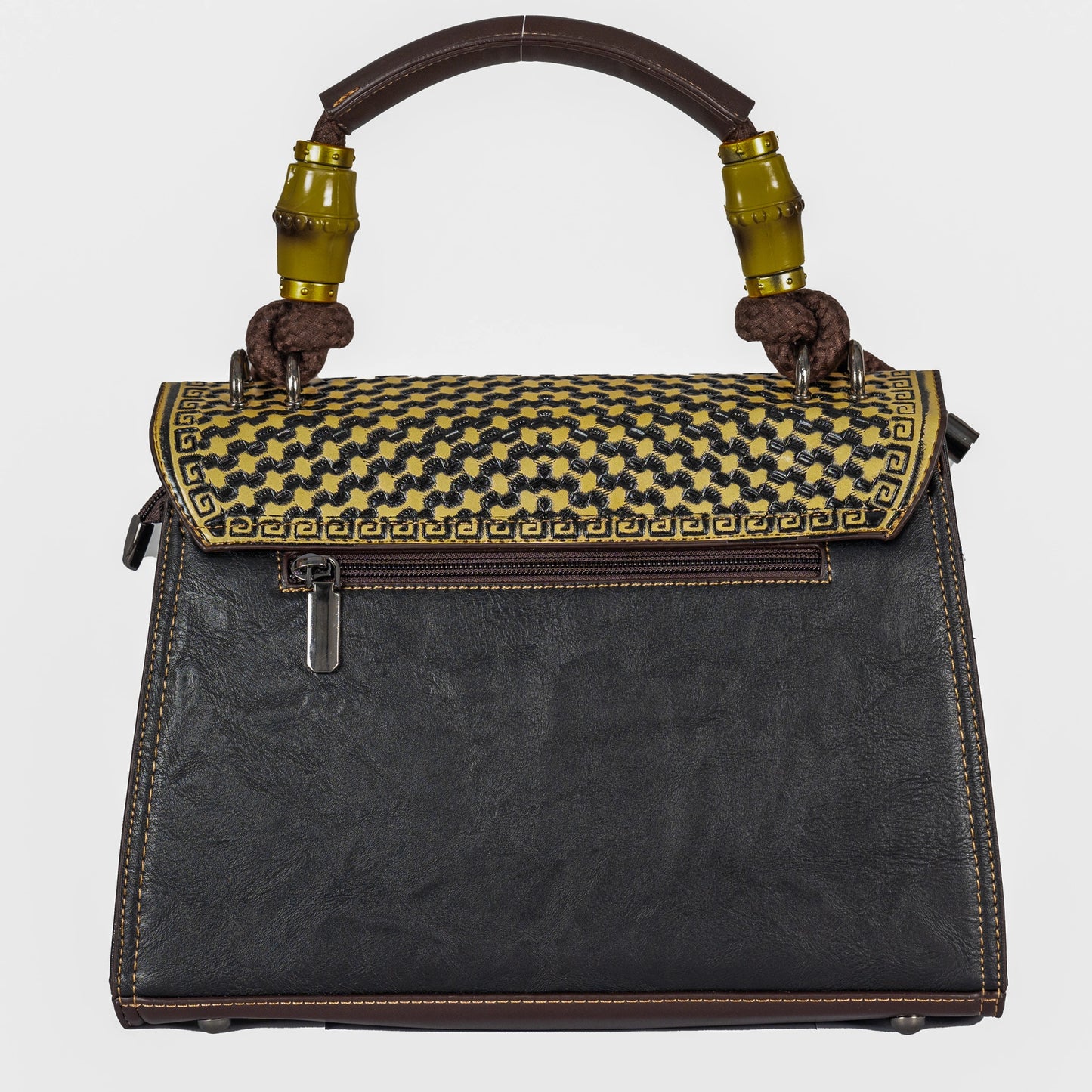 Design 1 Mandala Faux Leather Hand & Sling Bag with Beaded Rope Handle