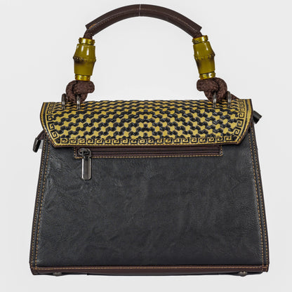 Design 1 Mandala Faux Leather Hand & Sling Bag with Beaded Rope Handle