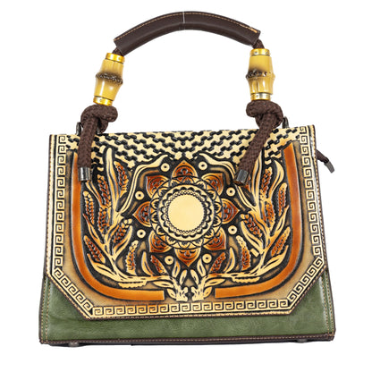 Design 1 Mandala Faux Leather Hand & Sling Bag with Beaded Rope Handle