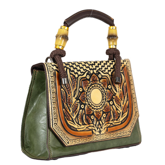 Design 1 Mandala Faux Leather Hand & Sling Bag with Beaded Rope Handle