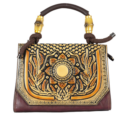 Design 1 Mandala Faux Leather Hand & Sling Bag with Beaded Rope Handle